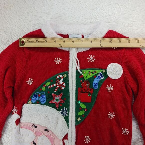 Tiara Girls Appliqué Embellished Zip-Up Christmas Santa Knit Sweater XS/CH-4 - Picture 7 of 10